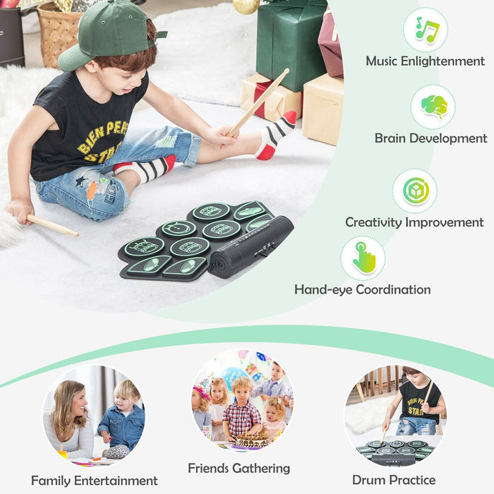 Portable 9 Pads Electric Drum Set with USB and MP3 Port-