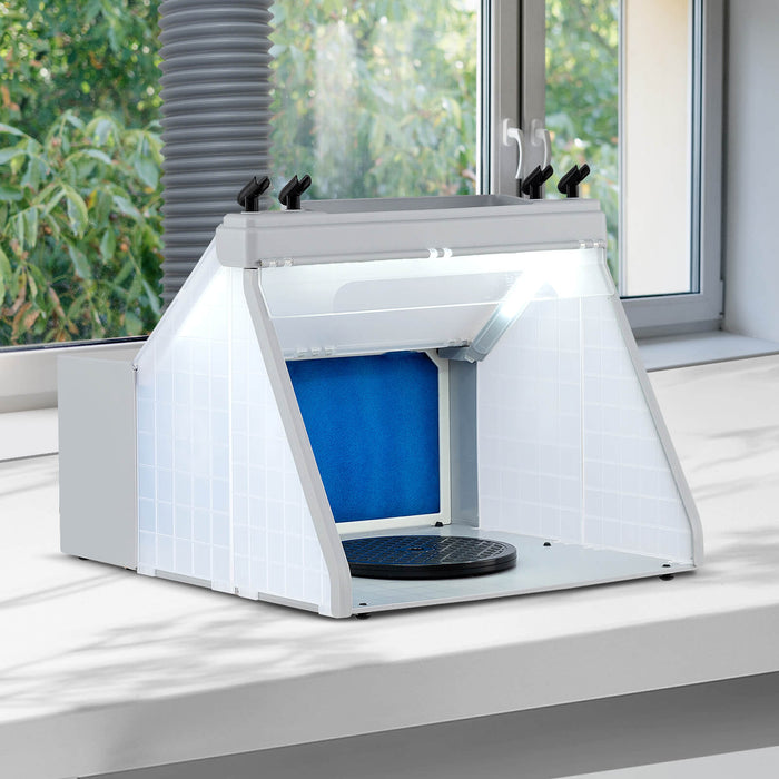 Portable Airbrush Paint Spray Booth Kit with LED Lights and Turntable