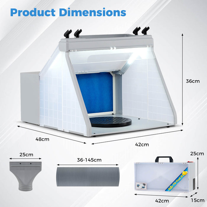 Portable Airbrush Paint Spray Booth Kit with LED Lights and Turntable