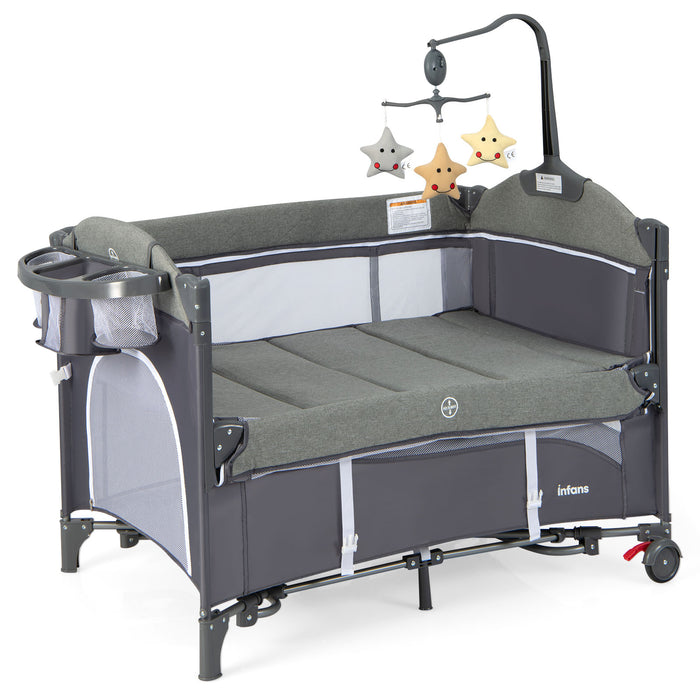 5-in-1 Portable Baby Travel Cot with Detachable Changing Table-