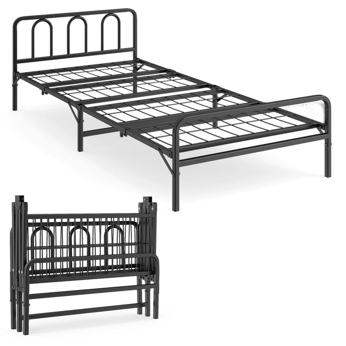 Portable Folding Bed with Headboard and Footboard for Guest Room-Black-