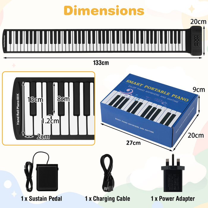Portable Hand Roll Piano Keyboard with 128 Rhythms-