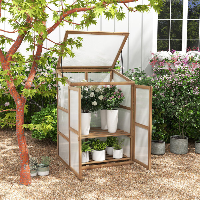 Mini Wooden Greenhouse - Portable Design with 2 Removable Shelves - Ideal for Small Scale Gardening and Plant Protection
