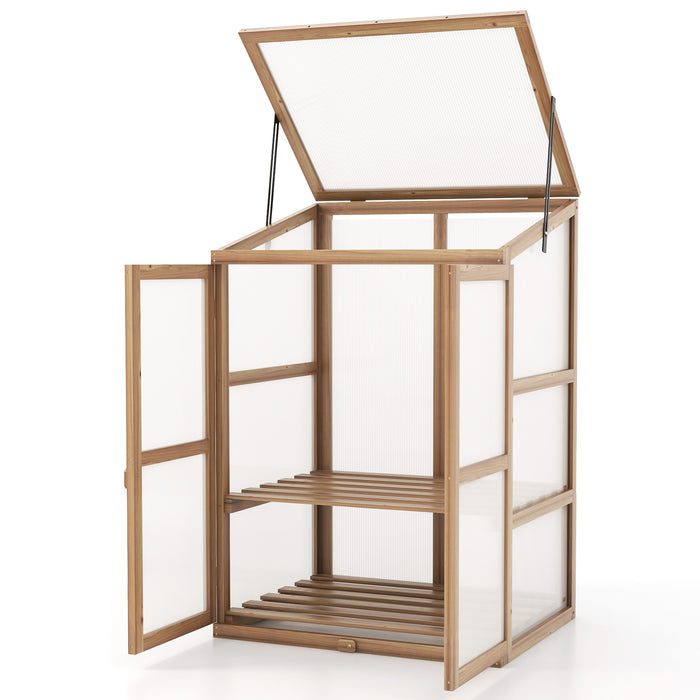 Mini Wooden Greenhouse - Portable Design with 2 Removable Shelves - Ideal for Small Scale Gardening and Plant Protection