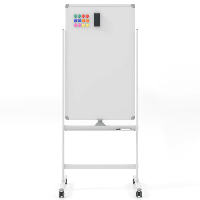 Reversible Rolling White Board with Black Markers and Board Eraser-White-