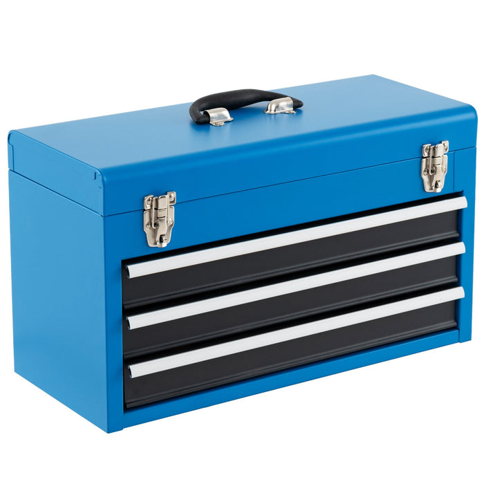 Portable Steel Tool Box with Top Storage Tray and Double Latch System-