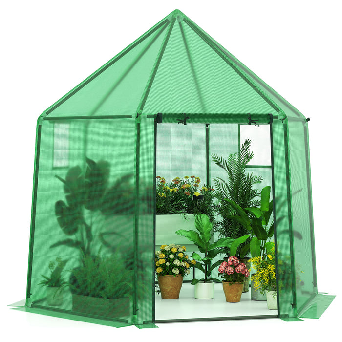 Portable Walk-in Greenhouse with PE Cover and Rustproof Metal Frame-Green