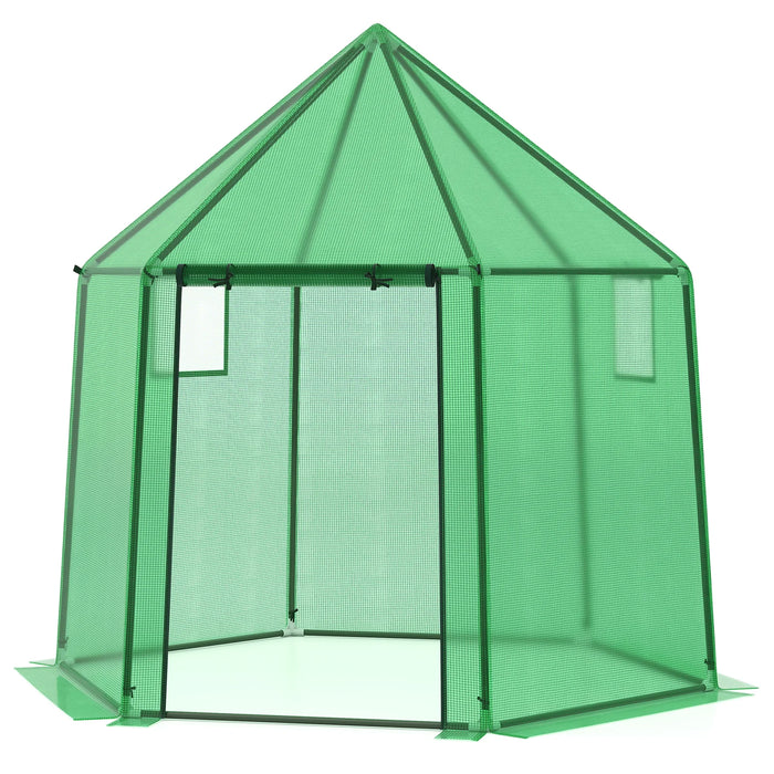 Portable Walk-in Greenhouse with PE Cover and Rustproof Metal Frame-Green