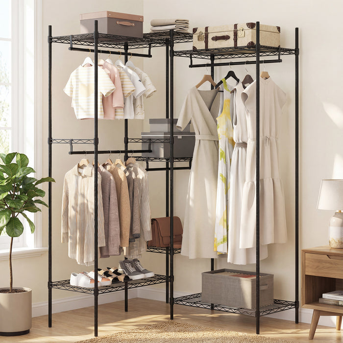 Portable Wardrobe Convertible Clothes Organizer with L-shape and Horizontal Installation-