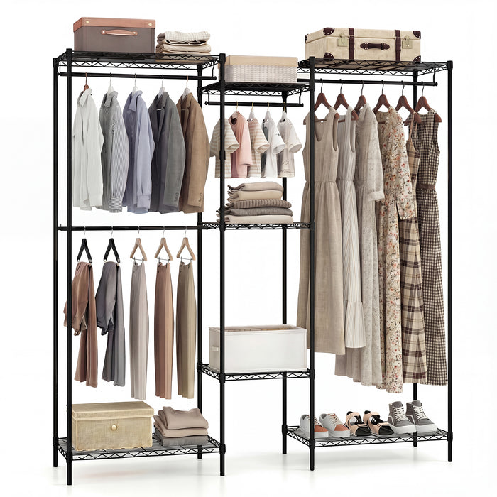 Portable Wardrobe Convertible Clothes Organizer with L-shape and Horizontal Installation-
