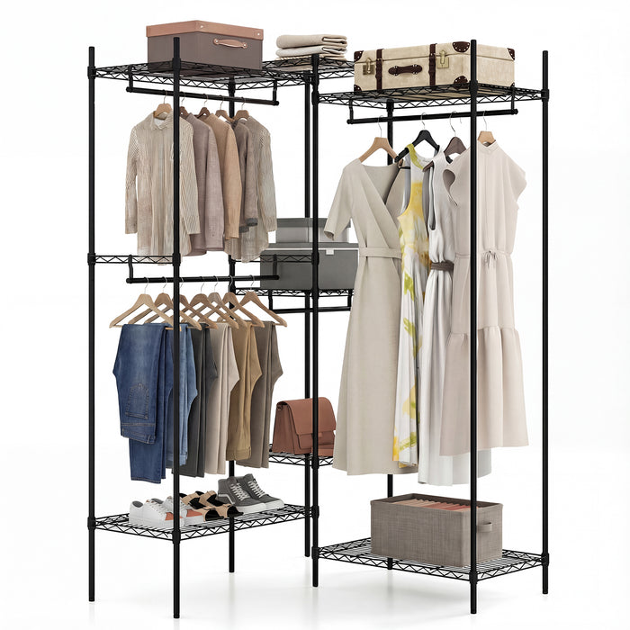 Portable Wardrobe Convertible Clothes Organizer with L-shape and Horizontal Installation-
