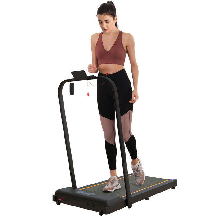 2.5HP Compact Walking Treadmill - Foldable Design with Remote Control and LED Display, 1-6km/h Speed Range - Ideal for Home Gym and Office Fitness, Vibrant Orange