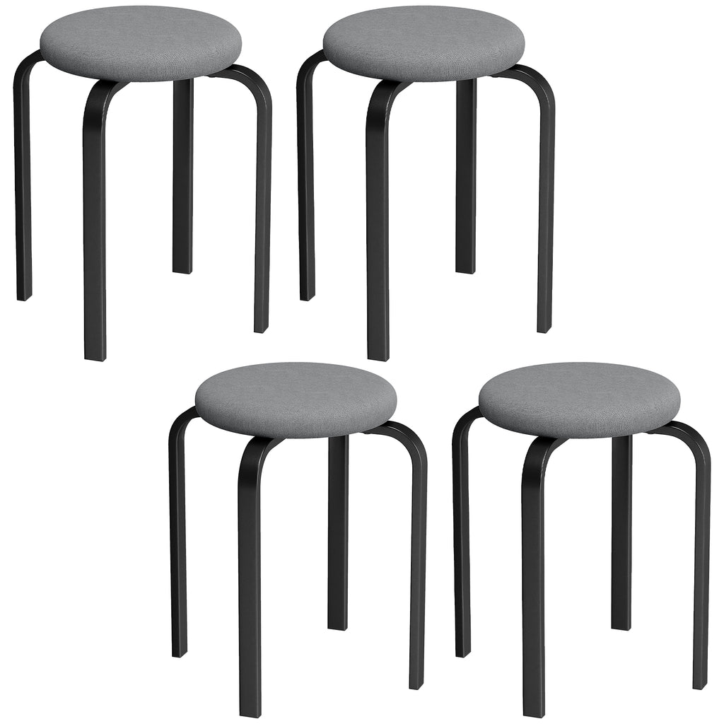 HOMCOM Stackable Stools Modern Cushioned Round Backless Stools Set of 4 Kitchen Dining Room Dark Grey