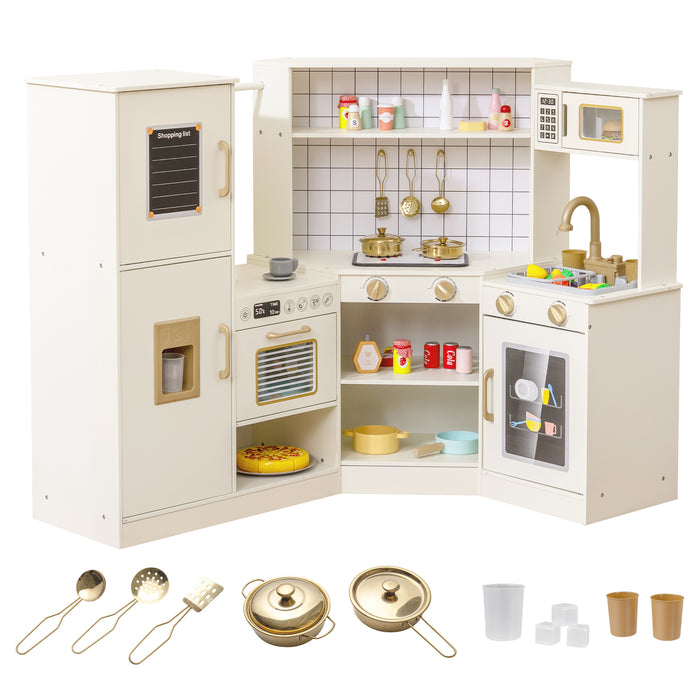 Pretend Play Corner Kitchen Set with Ice Dispenser Stoves for Boys Girls 3+-