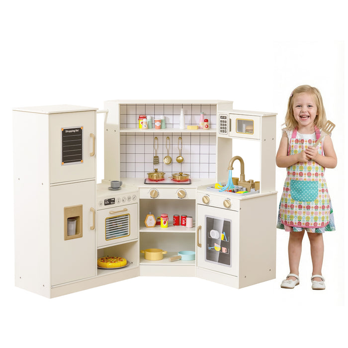 Pretend Play Corner Kitchen Set with Ice Dispenser Stoves for Boys Girls 3+-