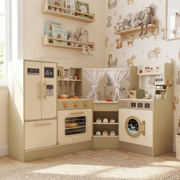 Pretend Play Kitchen Playset with Faucet and Dishwasher-