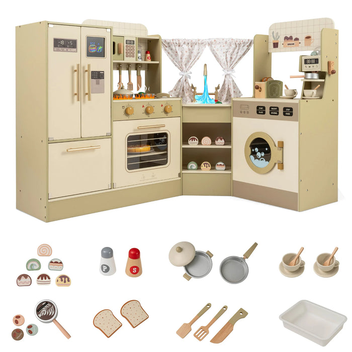 Pretend Play Kitchen Playset with Faucet and Dishwasher-