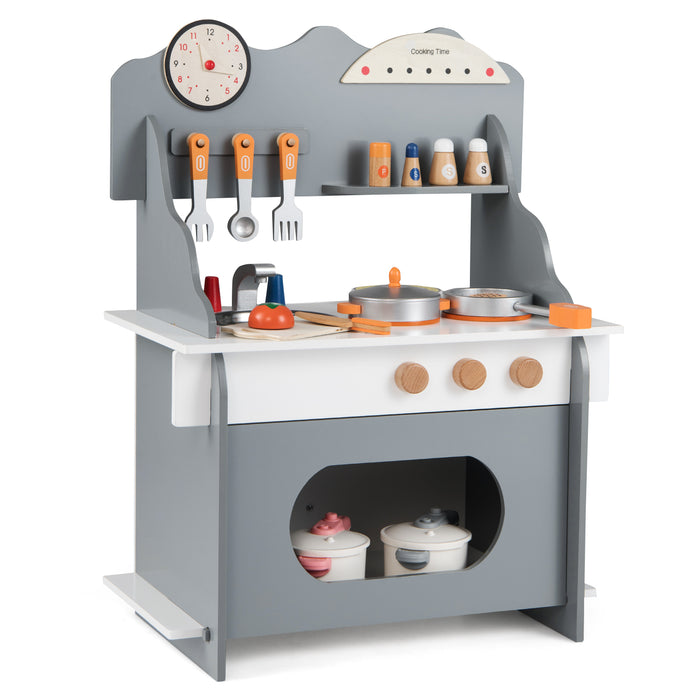 Pretend Play Toy Kitchen Set with Clock Stove Spice Rack for Aged 3+-