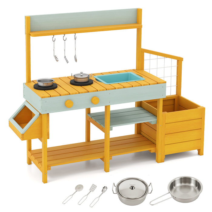 Pretend Mud Kitchen Play Kitchen with Removable Sink and Planter Boxes-