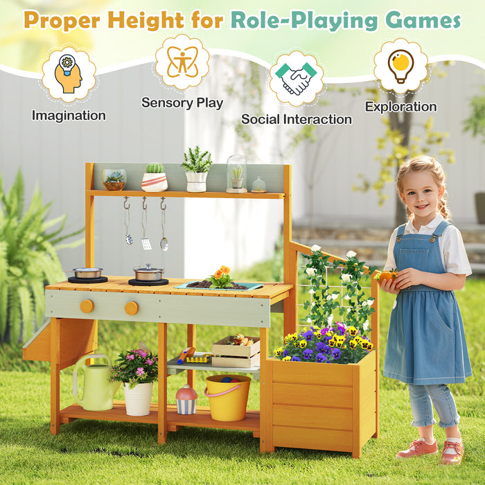 Pretend Mud Kitchen Play Kitchen with Removable Sink and Planter Boxes-