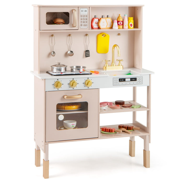 Kids Kitchen Playset with Stoves with Sound Light Oven Faucet-