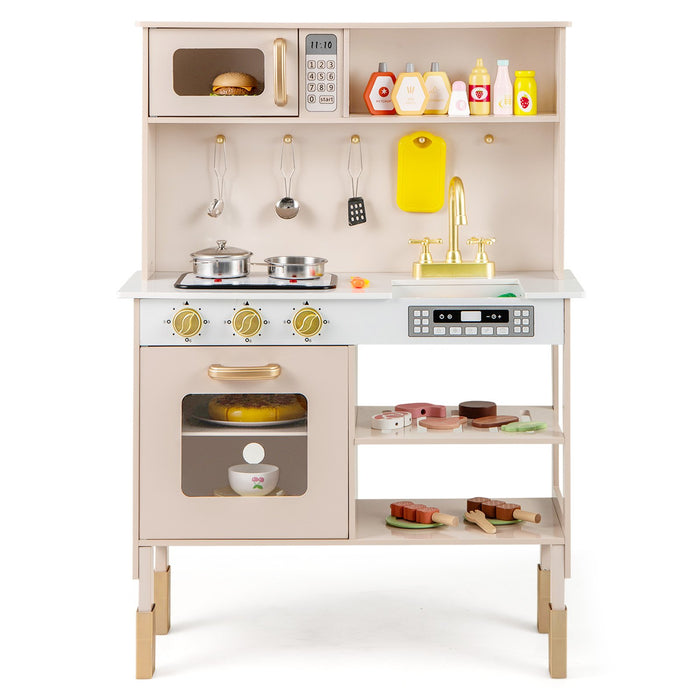 Kids Kitchen Playset with Stoves with Sound Light Oven Faucet-