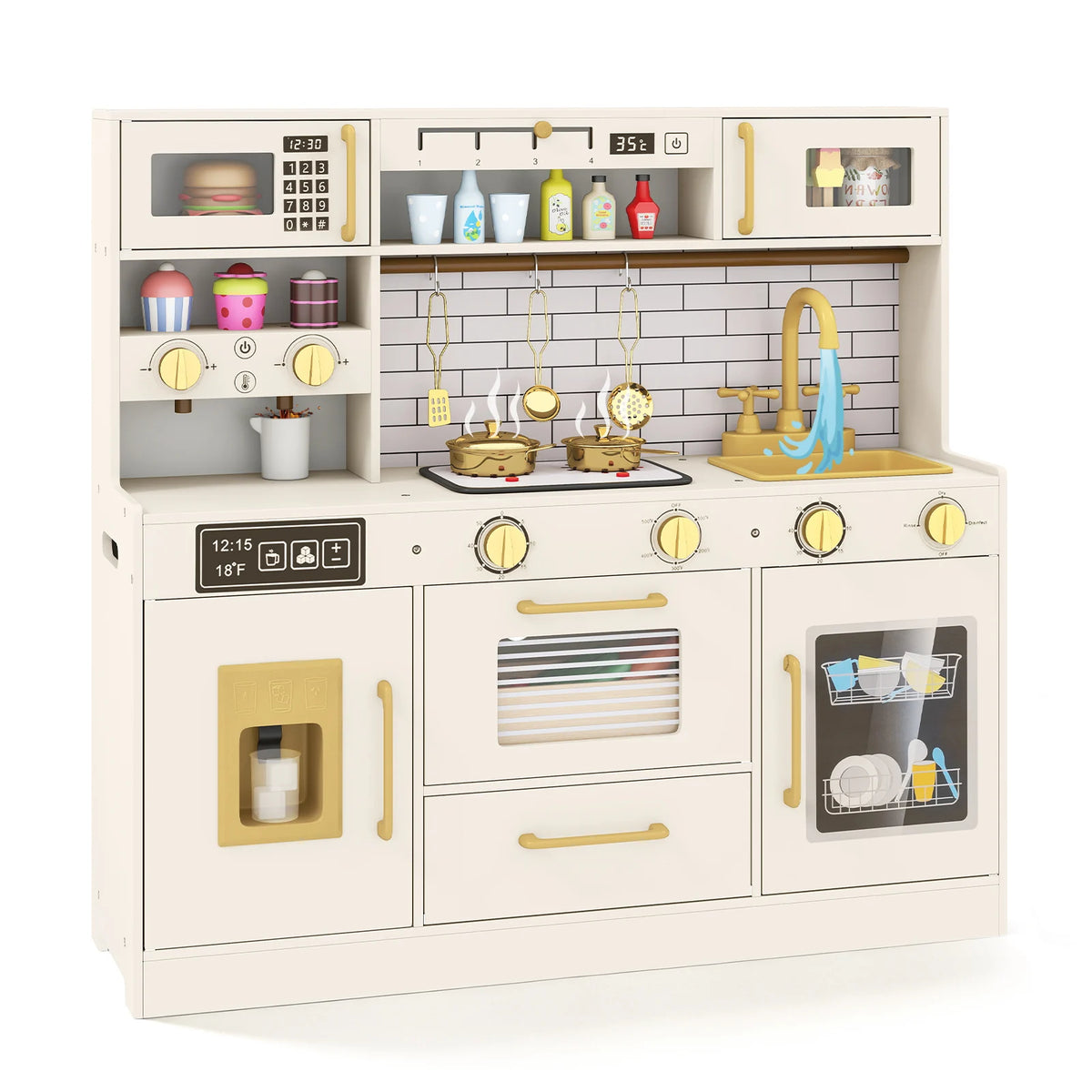 Pretend Toy Kitchen Set with Ice Dispenser and Water Dispenser-