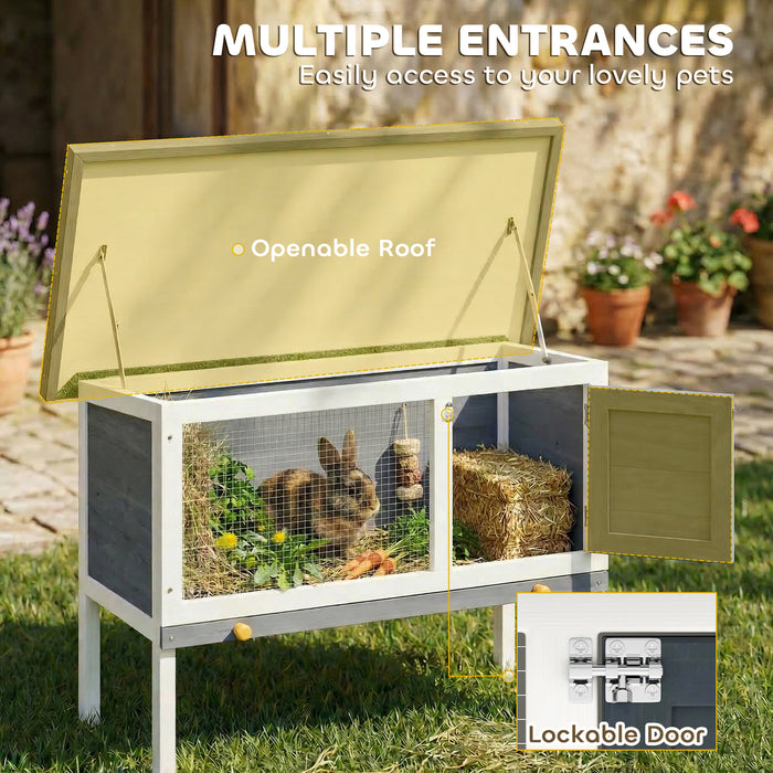 PawHut Wooden Rabbit Hutch, Guinea Pig Hutch with Asphalt Roof, Outdoor Elevated Bunny House for Rabbits, Chinchillas