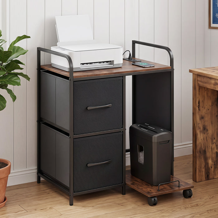 Printer Stand with Rolling Shredder Stand & Charging Station with Wheels-Rustic Brown
