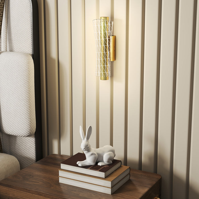 HOMCOM Led Wall Lamp 2 Pack, 9W Modern Indoor Geometric Mesh Wall Light, Colour Temperature Adjustable 3000K/4000K/6500K for Bedroom, Living Room, Hallway, Stairs, Gold Tone