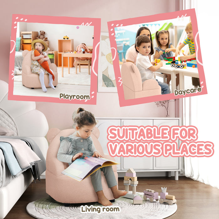 Bear-Themed Kids' Armchair - Comfy Plush Toddler Seat for Bedroom & Playroom - Perfect for Children 18 Months to 3 Years Old, Cute Pink Design