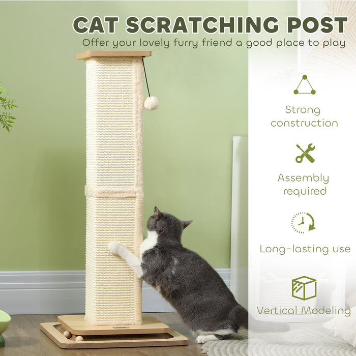 PawHut 3 in 1 Cat Scratching Post, 87cm Cat Scratcher w/ Track Ball Toy, Oak | Aosom UK