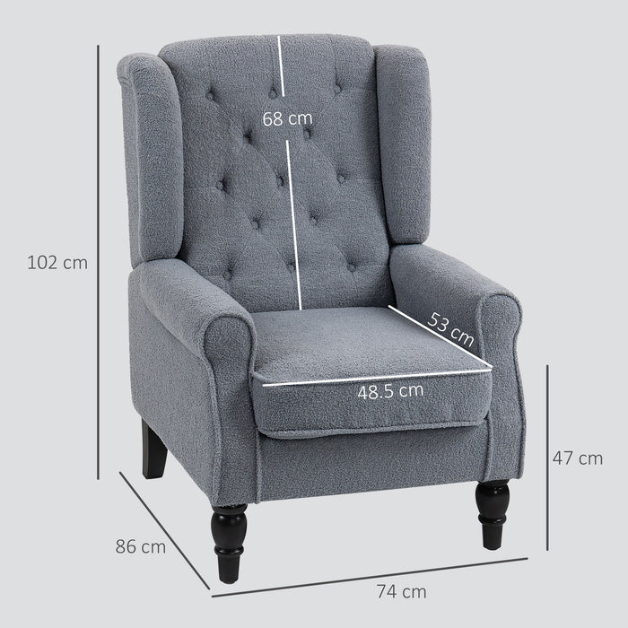 HOMCOM Wingback Accent Chair, Retro Upholstered Button Tufted Occasional Chair for Living Room and Bedroom, Grey
