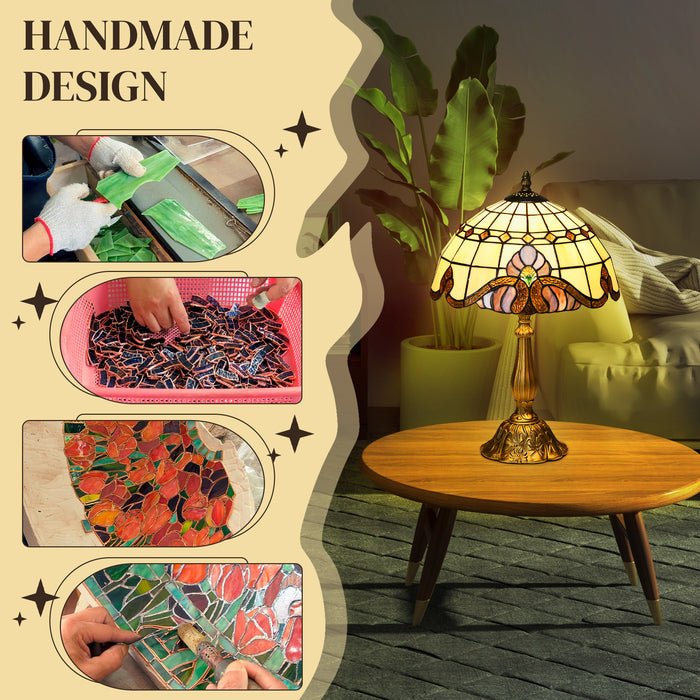 Artisan Stained Glass - Vintage-Style Bedside Table Lamp with Decorative Night Light - Ideal for Bedroom, Living Room Ambiance