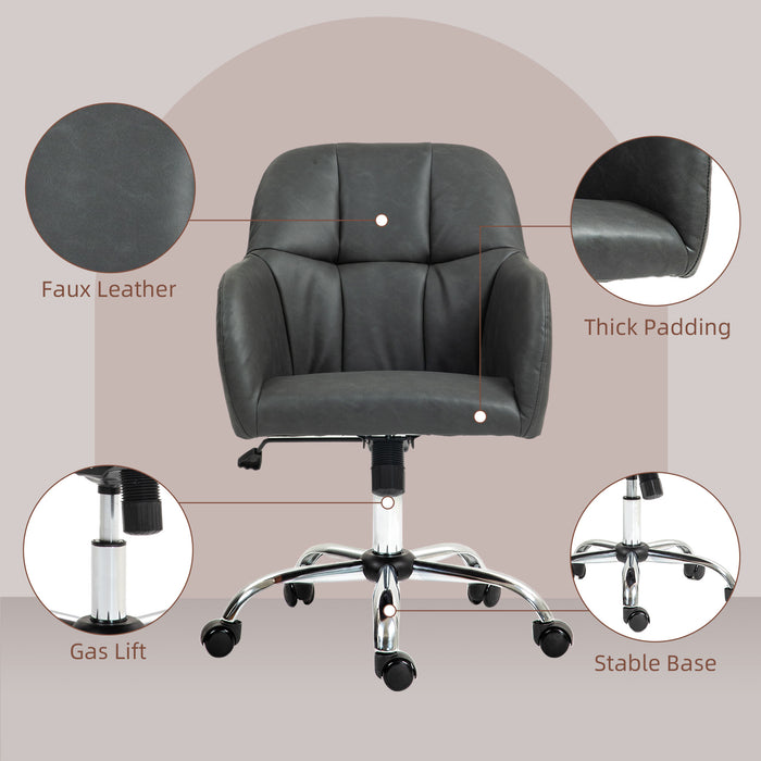 HOMCOM Computer Desk Chair, PU Leather Swivel Office Chair, Makeup Vanity Chair with Height Adjustable, Wheels, for Home Study Bedroom, Grey | Aosom UK