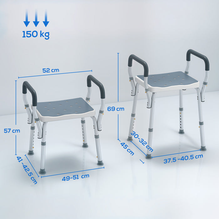 HOMCOM 57-69cm Aluminium Frame Bath Seat - Light Blue