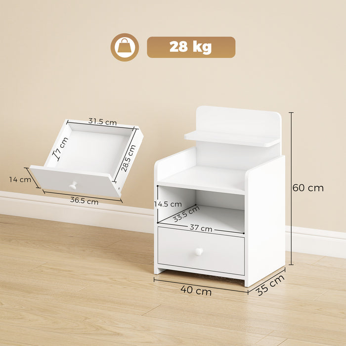 HOMCOM Bedside Cabinet, Bedside Table with Drawer and Shelf for Living Room, White