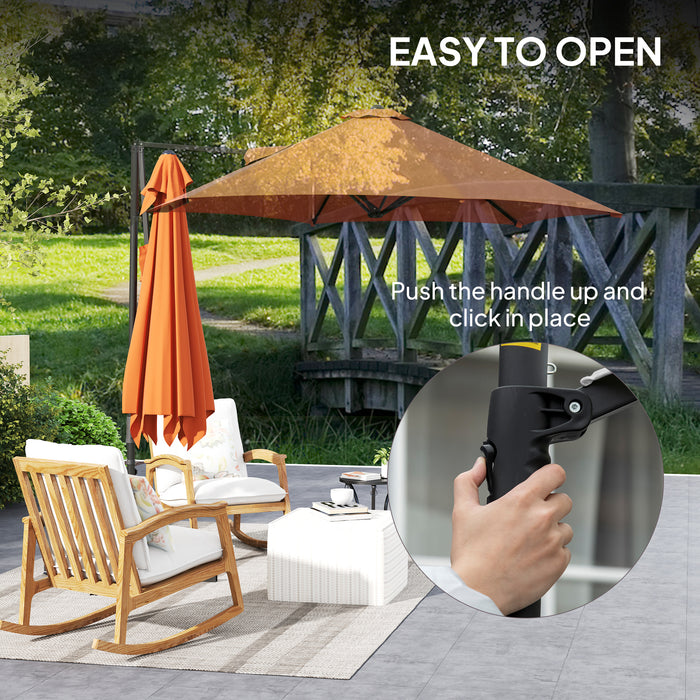 Outsunny 2.5M Garden Cantilever Parasol, Offset Roma Patio Umbrella Hanging Sun Shade Canopy Shelter with 360° Rotation and Cross Base, Orange