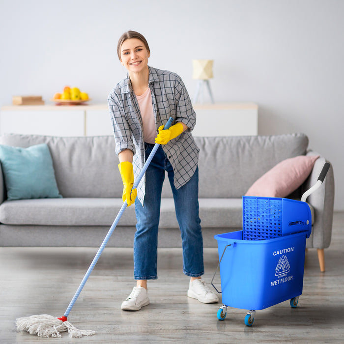 Heavy-Duty 20L Mop Bucket with Wringer - Easy Rolling Wheels for Efficient Floor Cleaning, Dual Water Compartment Design - Ideal for Home and Commercial Use