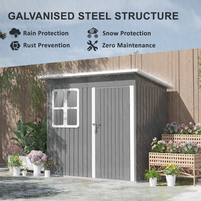 Outsunny 7 x 4ft Storage Shed Galvanised Steel Garden Shed, Metal Shed with Foundation Kit, Window, Lockable Wide Door and Air Vents for Outdoor Patio, Dark Grey