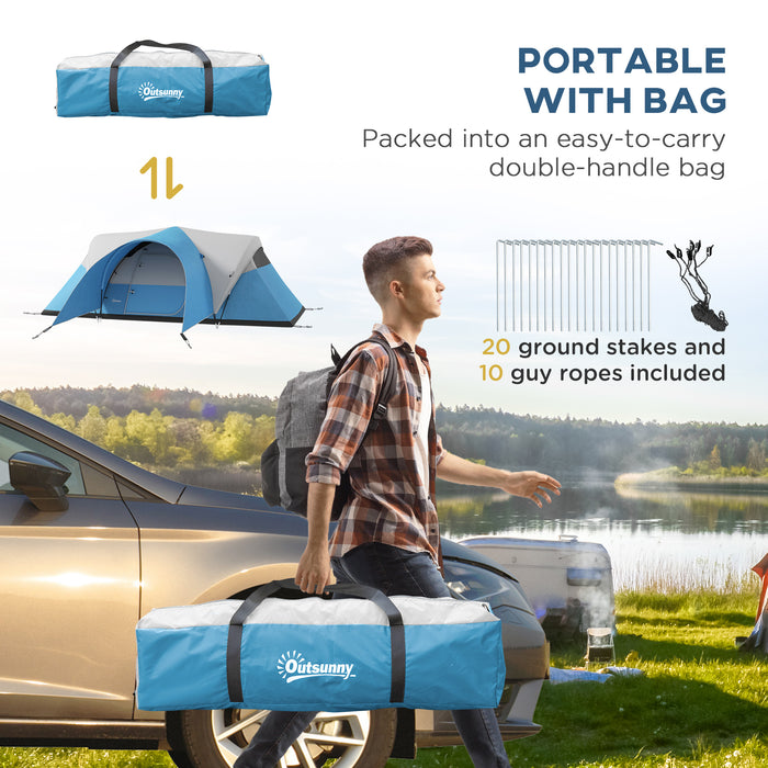 Family Camping Retreat - 3000mm Waterproof Tent for 5-6 People with Porch and Sewn-In Groundsheet - Ideal Portable Shelter with Carry Bag for Group Outings in Blue
