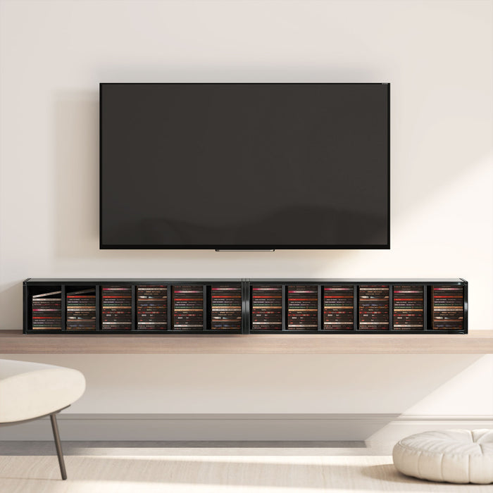 HOMCOM Set of 2 CD Media Display Shelf Unit Tower Rack with Adjustable Shelves, High Gloss Black