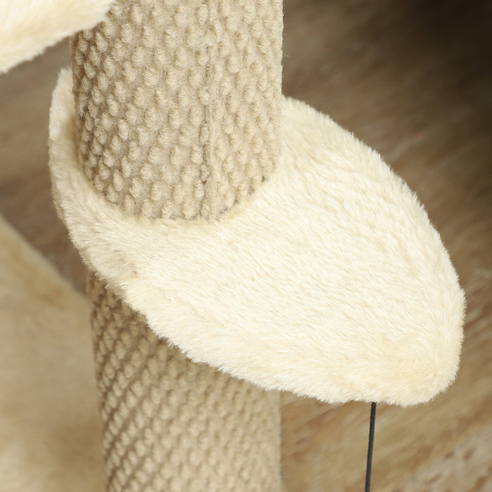 PawHut 4-step Pet Stairs with Scratching Posts, Platforms, Toy Ball, Beige