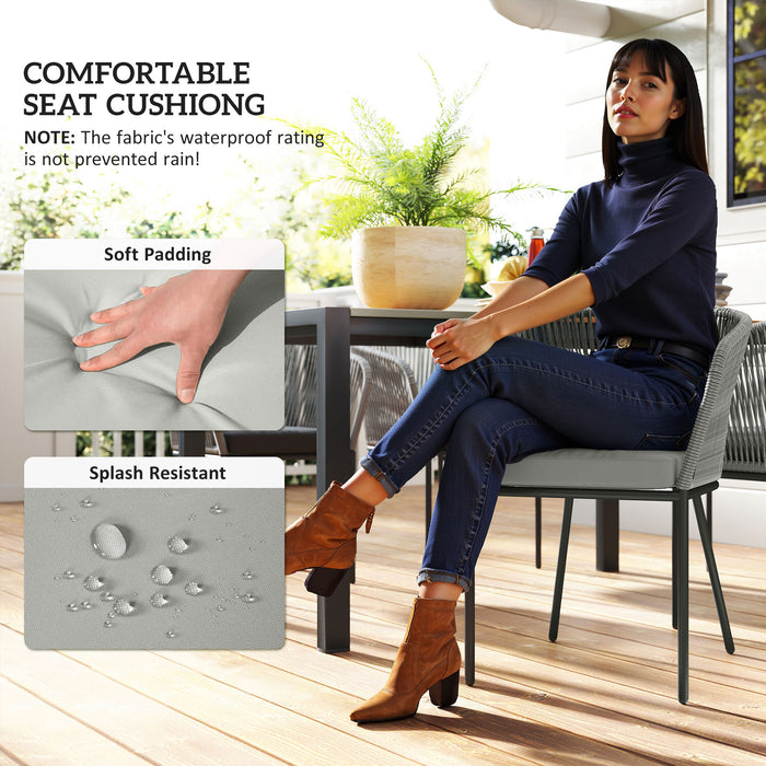 Outsunny Rattan Dining Set, 6 Seater Rattan Garden Furniture Set with Acacia Wood Top Rectangle Table, 6 Chairs, Washable Seat Cushions, for Outdoor, Patio, Conservatory, Grey