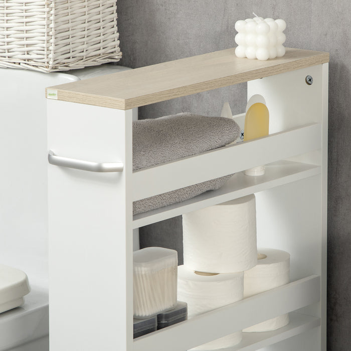 kleankin Storage Cart, 4-Tier Compact Storage Trolley on Wheels and Handle, 48W x 15D x 80H cm, White