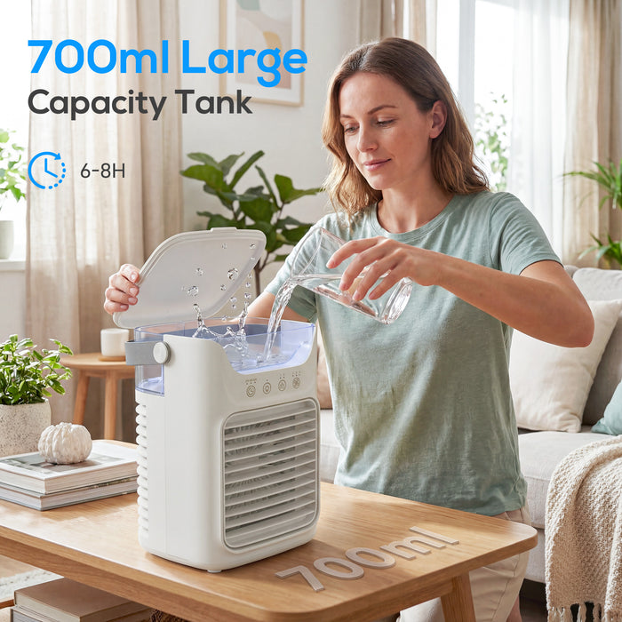 HOMCOM Air Cooler with Adjustable Head, Portable Air Conditioner with 3 Wind Speed, 2 Cool Mist, RGB Light, Grey