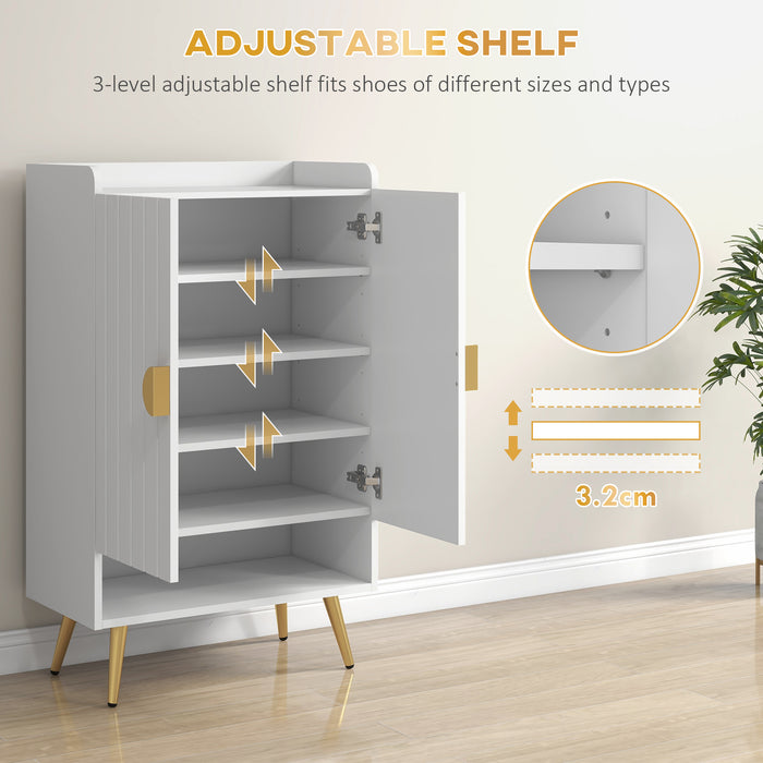 Modern 2-Door Shoe Cabinet with Open Shelf - Adjustable Storage Cupboard Fits 15 Pairs, White - Ideal for Entryway and Hallway Organization