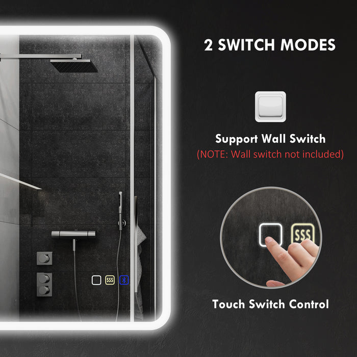 HOMCOM 50 x 70 cm Backlit Illuminated Bathroom Mirror with LED Lights and Bluetooth - Silver Tone