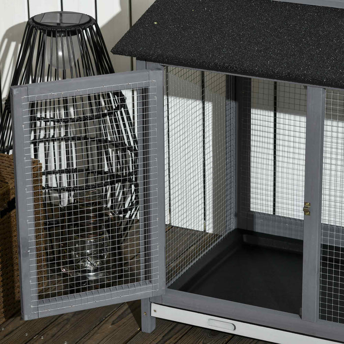 PawHut 2-Tier Large Rabbit Hutch Outdoor with Double Side Run Boxes, No-leak Plastic Tray, Ramp, 230 x 53 x 93.5cm, Light Grey