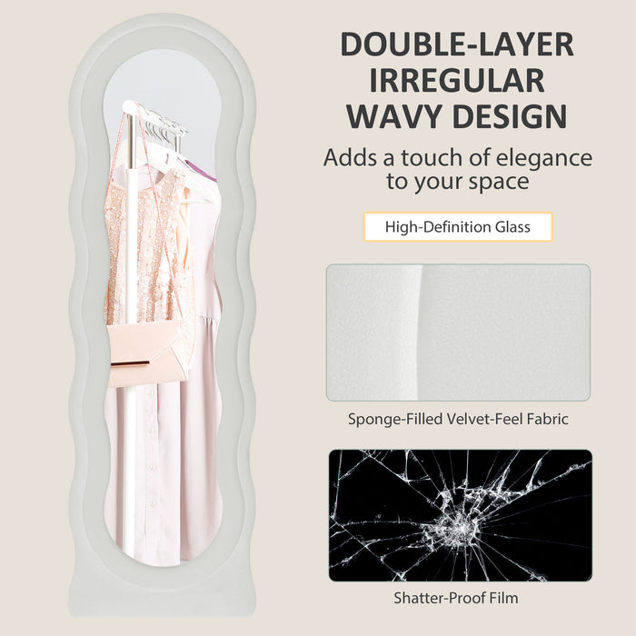 HOMCOM Wavy Velvet-Feel Full Length Mirror - White
